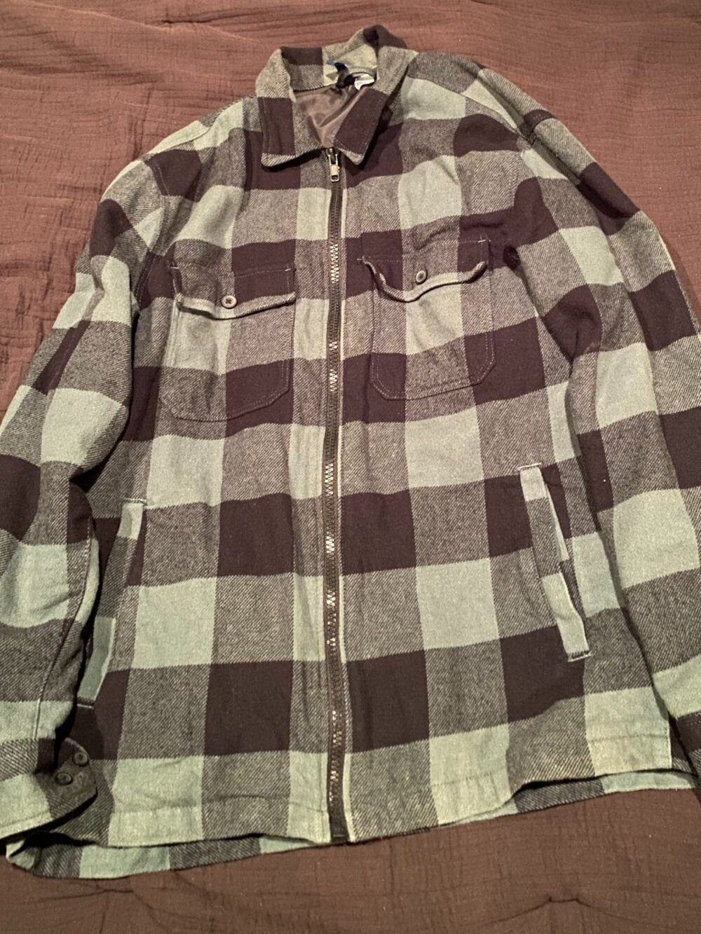 H&M Green and Black Checkered Shirt Jacket